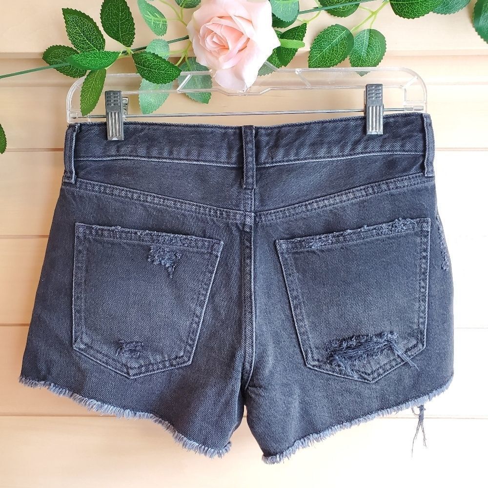 Free People Good Times Frayed Black Denin Jean Shorts - Picture 4 of 10